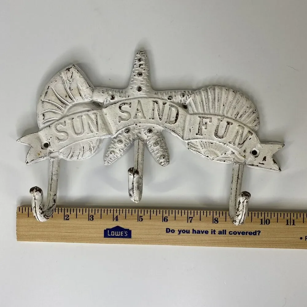 Beachy Cast Iron Key Hook Sun‎ Sand Fun Beach Shell Starfish Chippy Nautical
